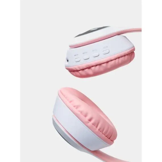 Бездротові навушники з котячими вушками Cat MZ-023 Гарнітура RGB-підсвіткою FM microSD Рожеві | Зображення 3