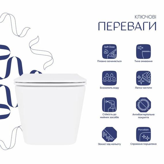 Унітаз підвісний Qtap Crow безобідковий із сидінням Soft-close QT05335171W | Зображення 2