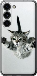Чехол на Samsung Galaxy S23 Летящий котёнок из силикона FCh_085282