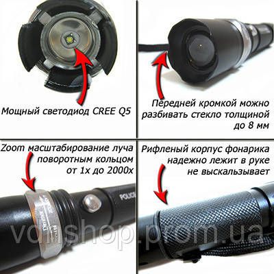 Портативный светодиодный фонарь с USB-зарядкой Bailong 8626, Фонарь водозащищенный EO-97 | Зображення 3