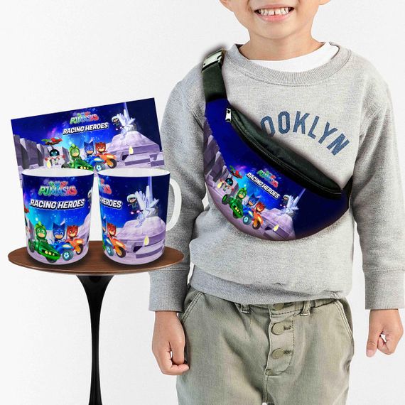 Набір: дитяча сумка-бананка+кружка Герої в масках 32х15см, бананка для хлопчика через плече на подарунок (00902)