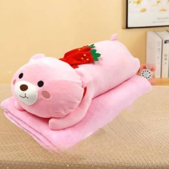 Іграшка-плед Ведмедик у шарфику 3в1 57см (плед 100*150см) Рожевий