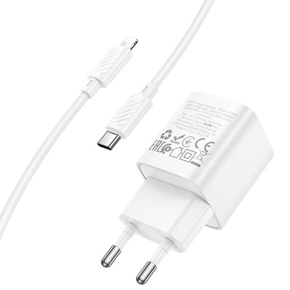 МЗП Hoco C146A Charm PD20W (1USB-C) + кабель Type-C to Lightning White | Зображення 6