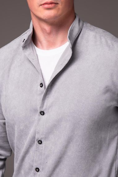Чоловіча вельветова сорочка з коміром стійка та довгим рукавом на ґудзиках колір сірий, розмір XL RA2334 | Зображення 1