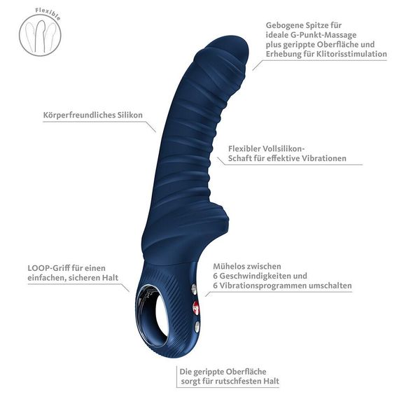Вібратор для точки G Fun Factory TIGER Nightblue, ребристий, підходить для анальної стимуляції Sex Aura | Зображення 1