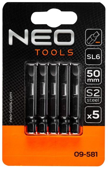 Біти Neo Tools , набір 5шт, 1/4', ударні, SL6х50мм, сталь S2 (09-581) | Зображення 2