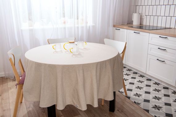 Скатертина Ardesto Oliver, D-136см, 100% бавовна, бежевий (ART10OB) | Зображення 1