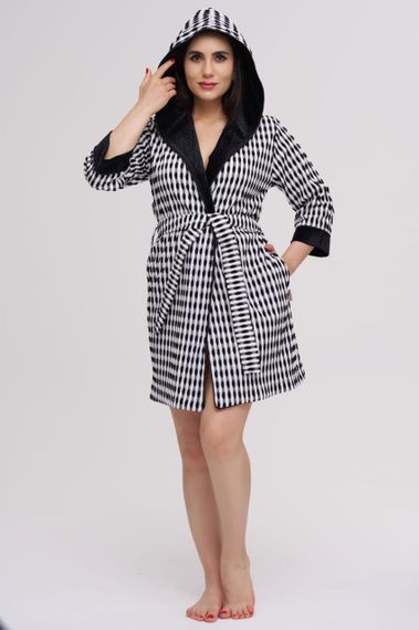 Жіночий велюровий халат Nusa 0529 з капюшоном короткий, чорний XL