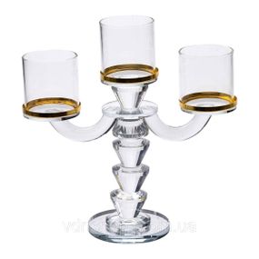 Канделябр на 3 свічки 23×9×23.5 см підсвічник скляний декоративний із золотою окантовкою HP-4-35