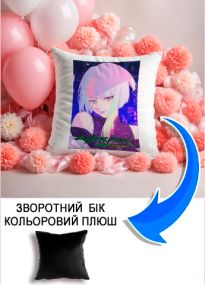 Подушка плюшева Мерч Крафт Дизайн з принтом аніме кіберпанк чорний плюш квадратна 33х33 см