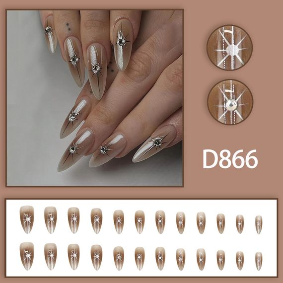 Накладні нігті з клеєм D866 Бежевий 24 шт (A9692) | Зображення 4