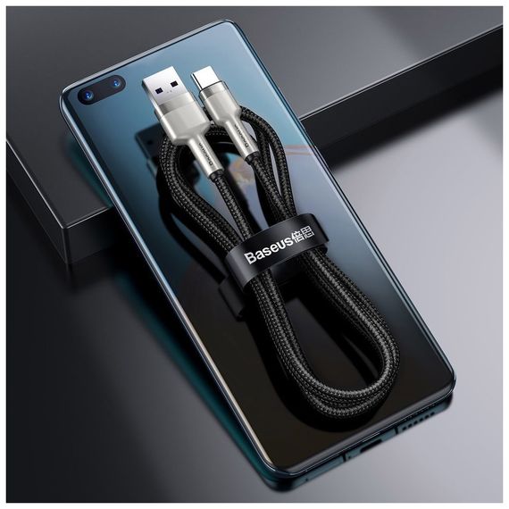 Дата кабель USB 3.1 AM to Type-C 0.25m CAKF 6.0A 66W Cafule Series Metal Data Cable Black Baseus (CAKF000001) | Зображення 7