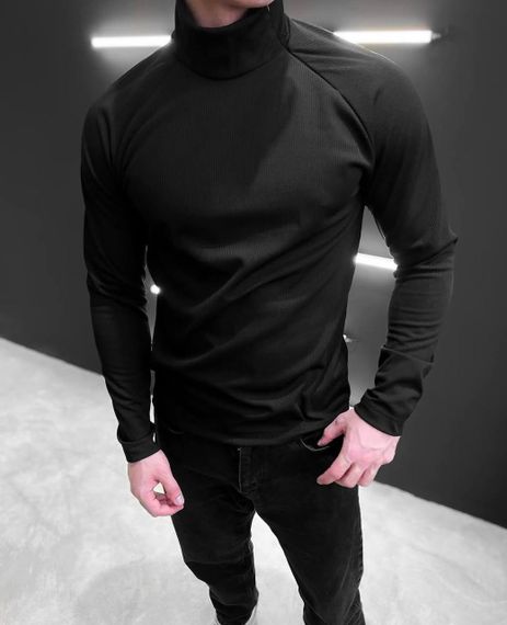 Мужской трикотажный гольф в рубчик с молнией на шее, OB142 цвет черный, размер 50/52