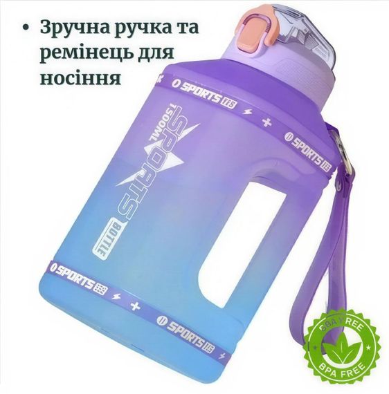 Еко-пляшка для води SPORTS BOTTLE (1500 мл) — Фіолетово-блакитний градієнт із вбудованою ручкою | Зображення 4