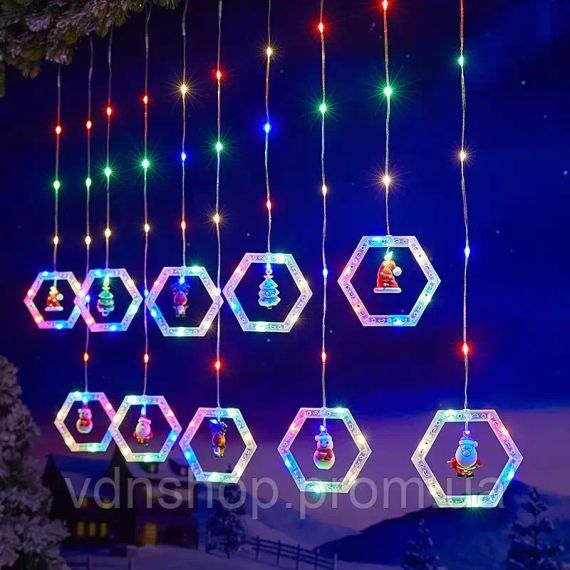 Анімована гірлянда штора / Шестигранний новорічний декор Різдвяний AND SF-48 | Зображення 1