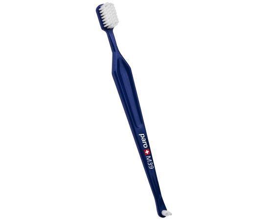 Зубна щітка середньої жорсткості paro® toothbrush M39 з монопучковою насадкою в поліетиленовій упаковці, темно-синя