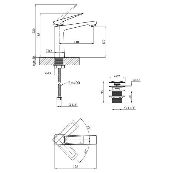 Змішувач для раковини Kroner KRP Ersel - GRP0110BV з донним клапаном (CV035472) | Зображення 8
