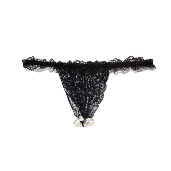 Набір Intt BRAZILIAN PANTY BLACK: трусики на резинці S-XL з перлинним кільцем + полунична змазка | Зображення 1