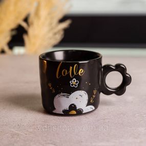 Чашка для чая и кофе фарфоровая Love 420 (мл) красивая оригинальная кружка на подарок Черная FM-14B