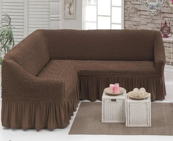 Чохол на кутовий диван з оборкою, накидка на диван.