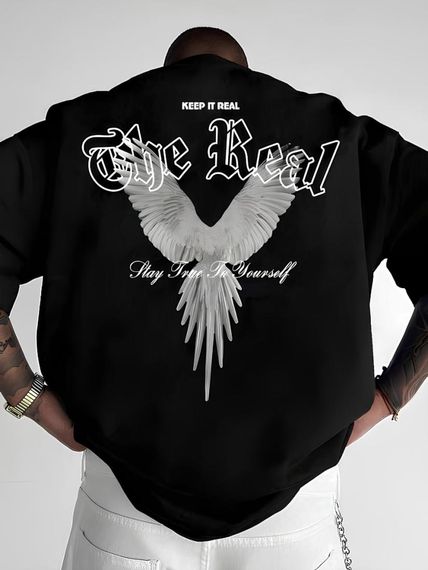 Чорна чоловіча футболка з ДТФ принтом (оверсайз)