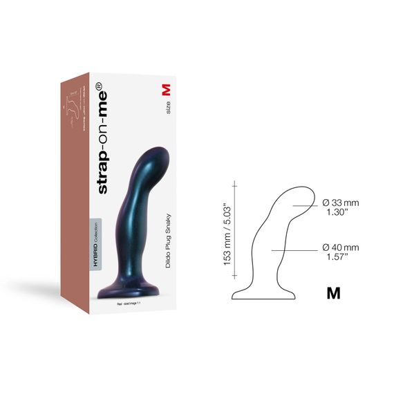 Дилдо Strap-On-Me DILDO PLUG SNAKY METALLIC BLUE, розмір M, діаметр 4 см, ввідна довжина 15,3 см | Зображення 3