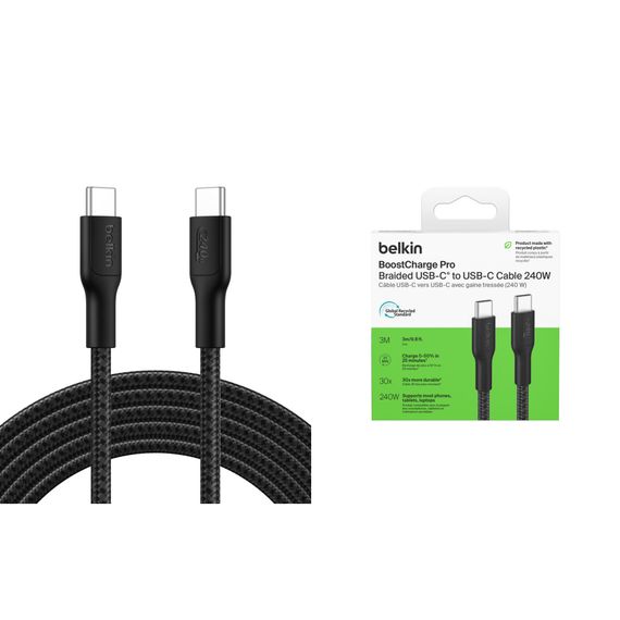 Дата кабель USB-C to USB-C 3.0m 240W black Belkin (CAB025HQ3MBK) | Зображення 2