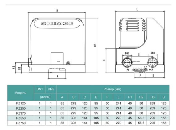 Насосна станція SHIMGE PZ250, Hmax 28 м, Qmax 40 л/хв | Зображення 1