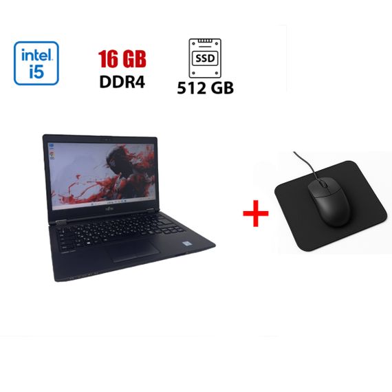 Ноутбук Fujitsu-Siemens LifeBook U759 / 14" (1366x768) TN / Intel Core i5-8365U (4 (8) ядра по 1.6 - 4.1 GHz) / 16 GB DDR4 / 512 GB SSD / Intel UHD Graphics 620 / WebCam б/в + Подарунок  Мишка та килимок