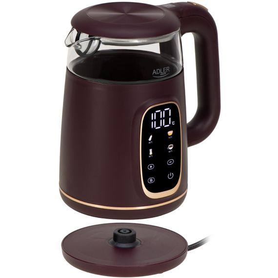 Електрочайник Adler AD 1305 burgundy 1850-2200Вт/ 1.7л/ скло/ встановлення температури/ | Зображення 2