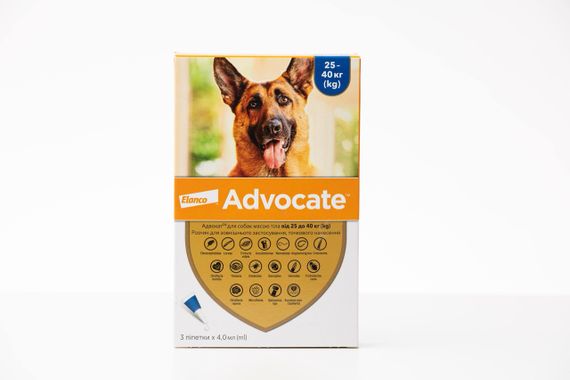 Капли от блох, клещей, глистов для собак от 25 кг Advocate, 3 пип
