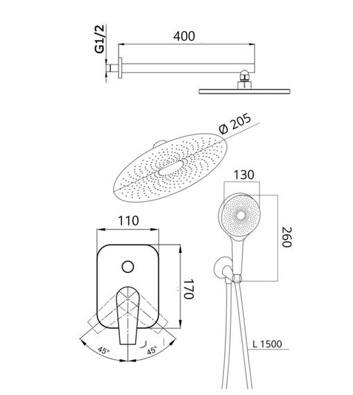 Душова система універсальна Qtap Slavonice Black Matt прихованого монтажу QTSLA113BLM45900 | Зображення 1