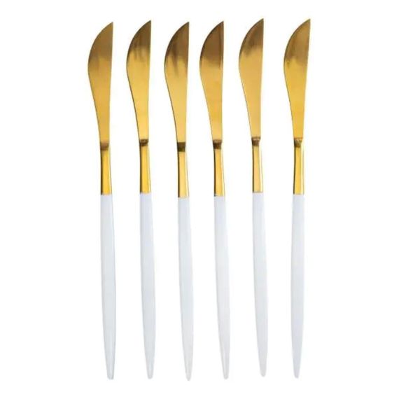 Набор столовых ножей 6 штук ножи сервировочные столовые 22.5 см Белый с золотом HP-20-11