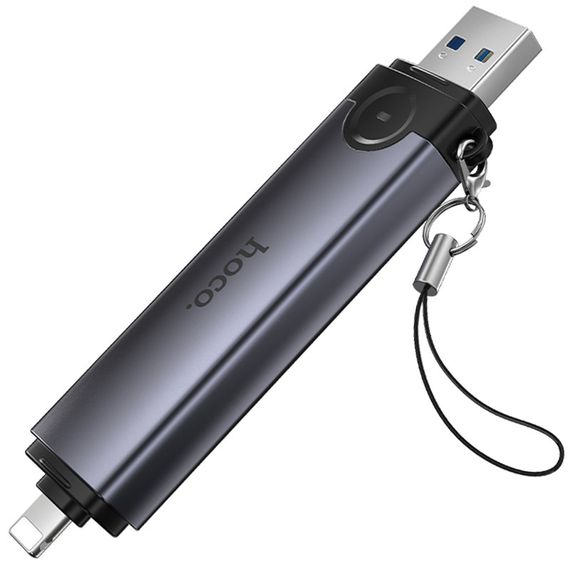 Картридер Hoco HB56A Victory 5in1 Lightning/USB2.0 to SD/TF3.0 + USB 2.0 Metal gray | Зображення 5