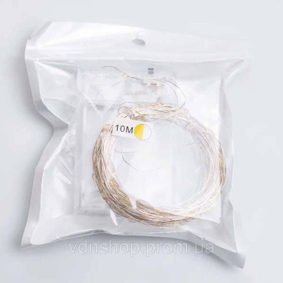 Гірлянда роса 10 метрів крапля на батарейках на 100 led білий дріт жовтий 100L10MWY | Зображення 7