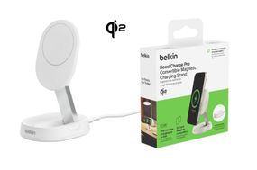 Зарядний пристрій Belkin бездротовий 15Вт Magnetic Stand Qi2, білий (WIA008BTWH)