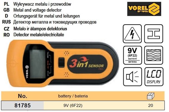 Детектор металу напруг Польща VOREL-81785