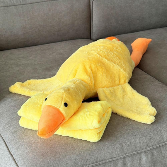 М'яка іграшка обіймашка жовтий Гусак 3в1, плед, подушка, іграшка Гусак-обіймачок 92 см | Зображення 3