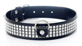 Нашийник зі штучної шкіри з кристалами Fetish Boss Series - Collar with crystals Silver, BS3300101 Sex Aura