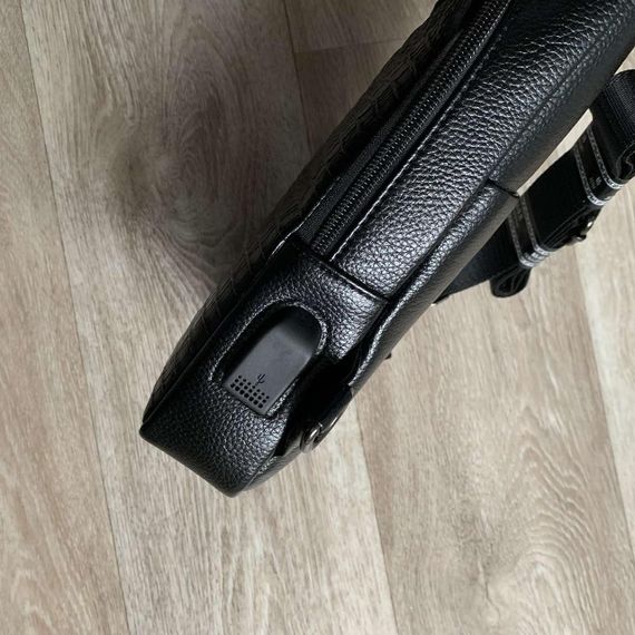 Сумка слінг чоловіча нагрудна чорна під крокодила з портом USB | Зображення 3