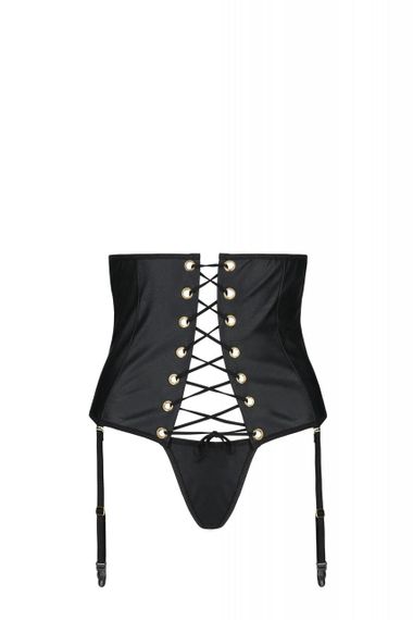 Пояс-корсет з екошкіри CELINE SET black — Passion шнурівка, знімні пажі для панчіх, стрінги, 4XL/5XL | Зображення 2