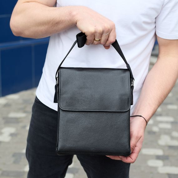 Сумка месенджер 21.5x25x7 шкіряна барсетка для чоловіків Tiding Bag 35775 чорна | Зображення 7