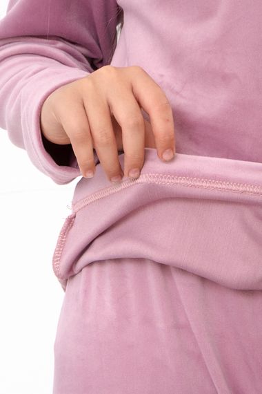 Велюрова підліткова піжама для дівчинки (кофта та штани) однотонна Носи своє 140 Пудровий (p-9047-214712) | Зображення 1