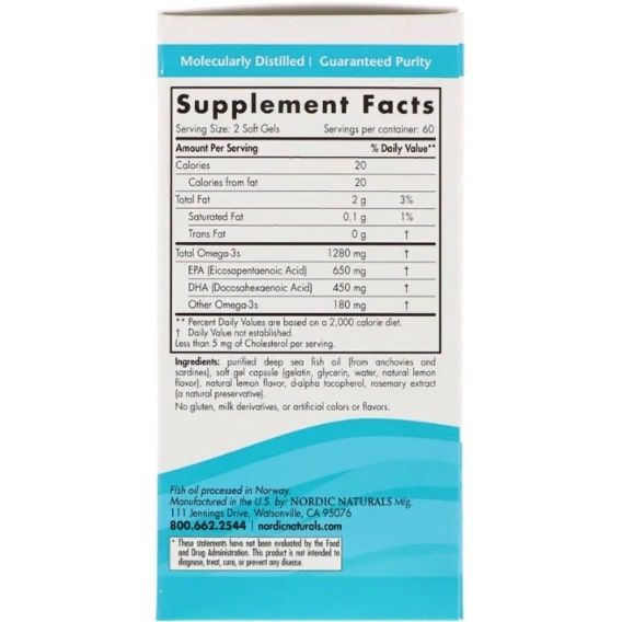 Омега 3 Nordic Naturals Ultimate Omega 1280 mg 120 Soft Gels Lemon NOR-02790 | Зображення 1