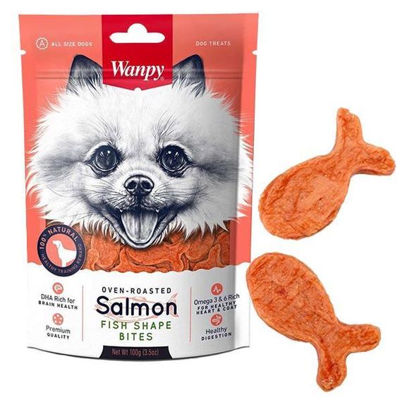 Wanpy Salmon Fish Shape Bites ванпи кусочки лосося рыбки лакомство для собак 0.1кг