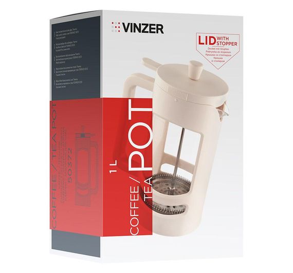 Френч-прес для кави та чаю 1 л Vinzer 50372 скляний заварник | Зображення 2
