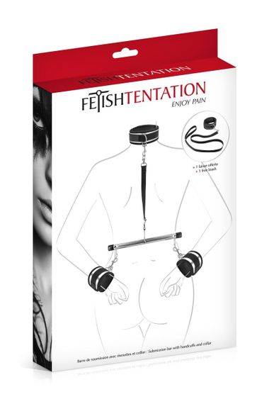 Фіксатор для рук і шиї з повідцем Fetish Tentation Submission bar with handcuffs and collar | Зображення 2