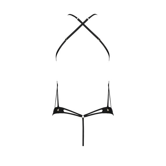 Боді з відкритим доступом Passion TASMINA BODY L/XL black, екошкіра, шнурівки, ажурні мережива | Зображення 3