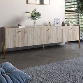 Тумба під телевізор на 3 шухляди LION Wood з золотими ніжками 160х65х40 см Дуб Сонома (LION-042994)