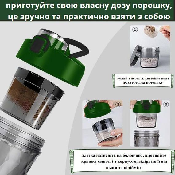 Зелений шейкер, що заряджається, 650 мл з LED-підсвічуванням і контейнером для суміші | Зображення 3